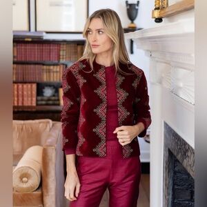 Julia Amory Jam Jacket (XL) Burgundy Velvet Cropped Blazer with Mandarin Collar